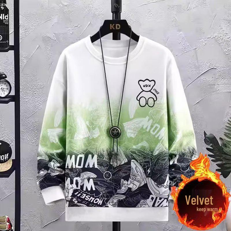 Trendiger, dicker Winter-Hoodie für Herren und Teenager – Langarm, Rundhals, mit Modischem Print