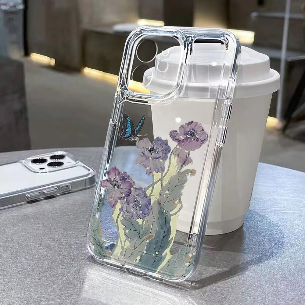 Purple Flower Pattern Phone Case For Samsung Galaxy S26 S25 Ultra S24 S23 FE S22 S21 Plus S20 A73 5G A72 A71 Clear Bumper Cover