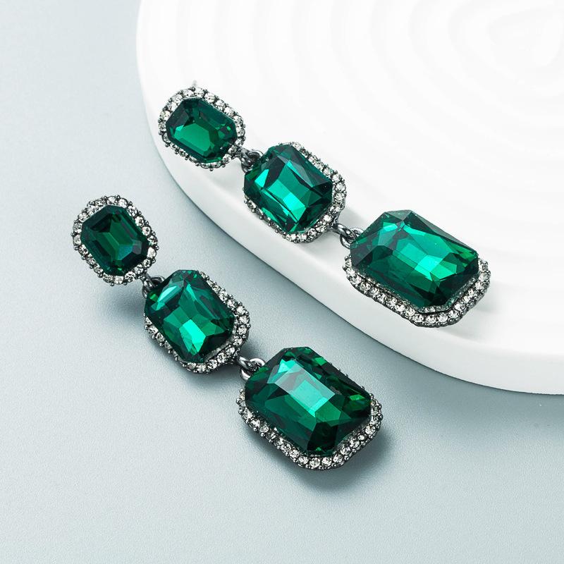 Women Simple Long Drop Earrings Titanium Steel Alloy Pendant Earrings Acrylic Colorfull Crystal Square Geometric Ear Ornaments