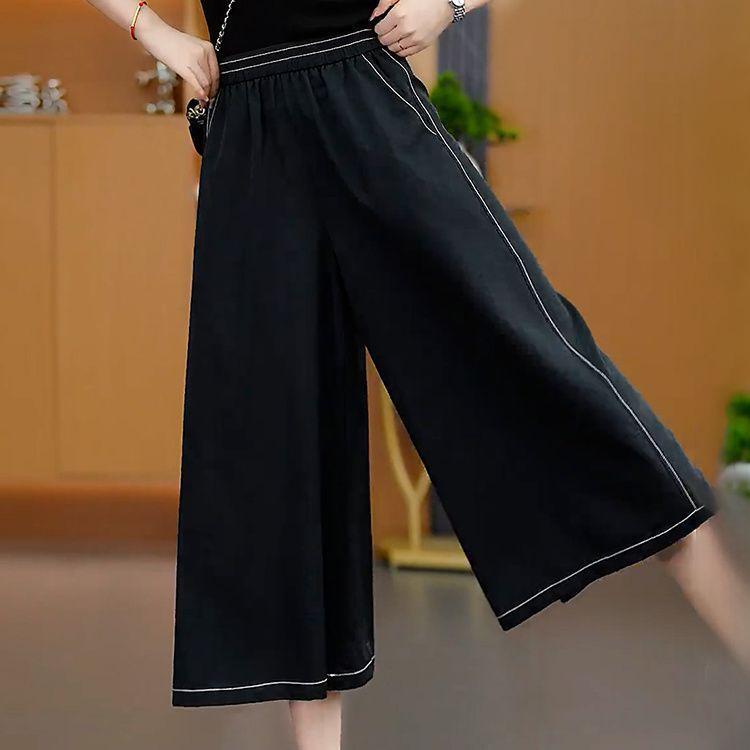

Women s High-Waisted Black Culottes - Slimming Drape, Summer 2025 Collection, Eighth-Length, Casual Loose Fit with Pockets S 80-95 pounds