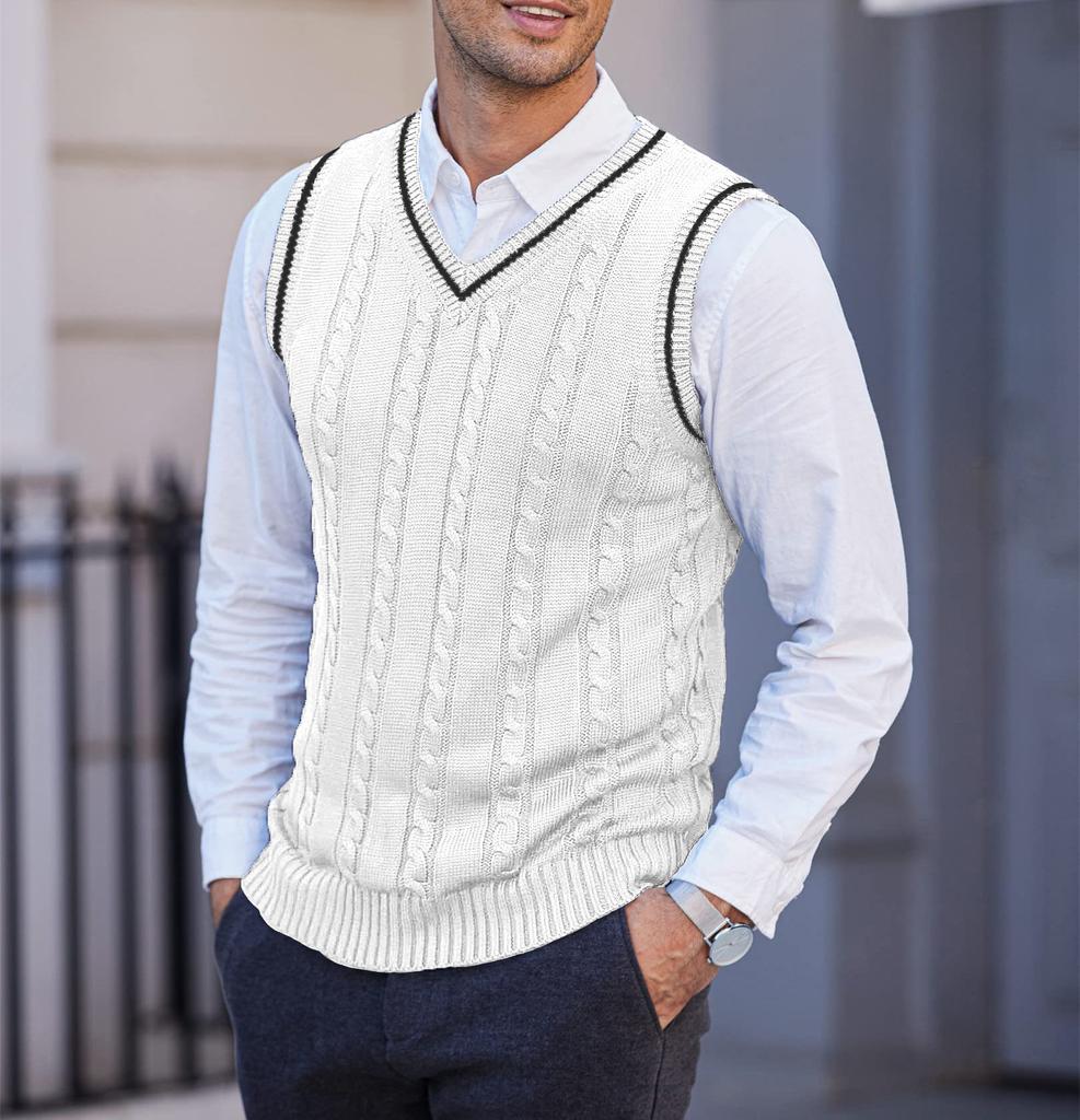 Men's Knitted Vest, Sleeveless, Casual V-neck, Thickened Waistcoat