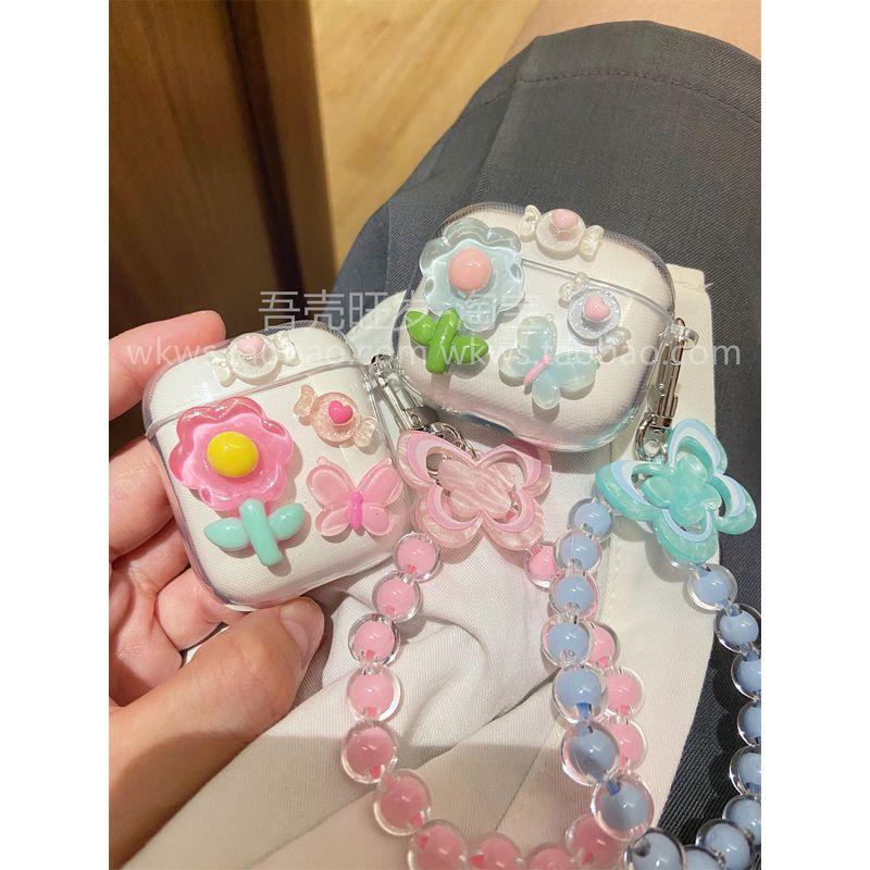 

для Huawei Freebudsse2 Защитный чехол 5i Дофаминовый цвет Чехол для наушников Freebuds4e Молодежный Защитный чехол Freebudspro3 Huawei Freebuds3 Мягкий Huawei Freebuds 4i Blue Flower + Hanging Chain