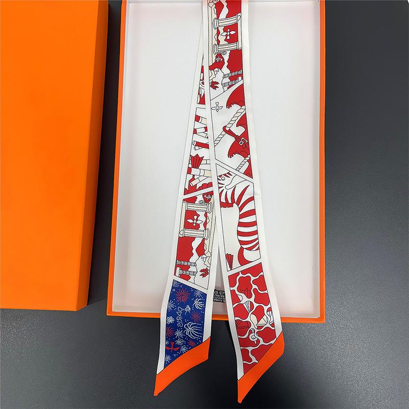 2023 new zebra and manor series, summer printed small streamer, tied bag silk scarf French headband streamer