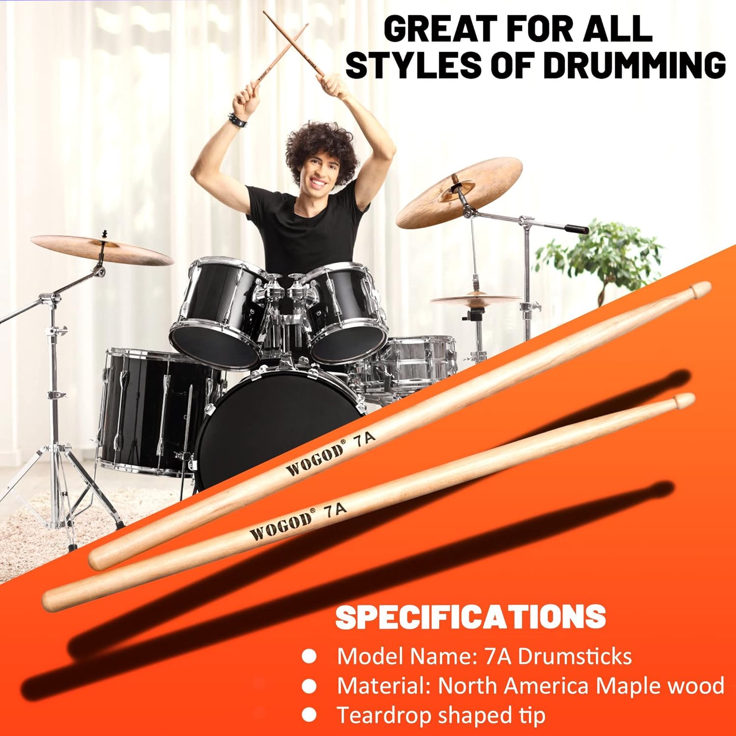 Drum Sticks 7a Drumsticks Maple Wood Tip Drumsticks (2 Pair) 1