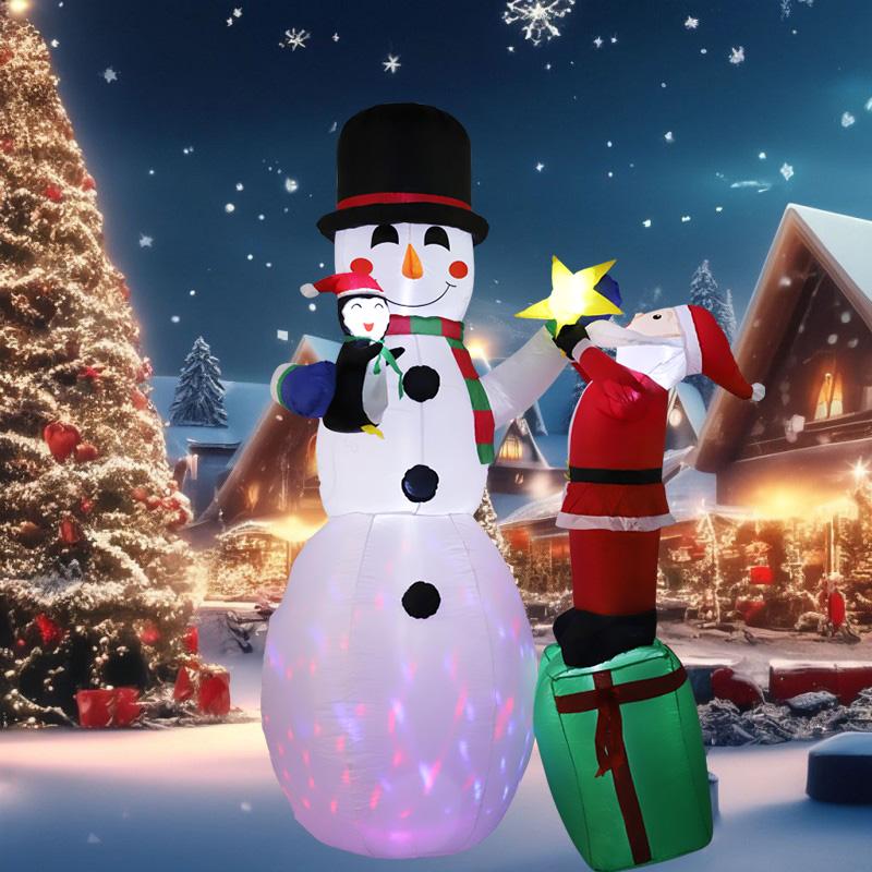 2.4M/8FT Inflatable Toys Christmas Decorations Snowman and Santa Built-in LED Lights Up Model Ornaments Xmas Party Decor Props