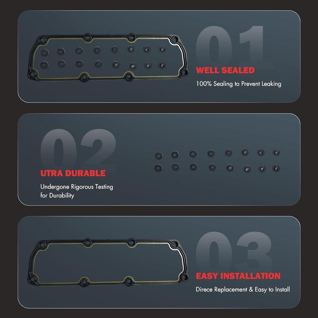 Engine Valve Cover Gasket Set Compatible with 2001-2004 for Chrysler Town & Country 3.3L/3.8L;2001-2003 for Chrysler Voyager 3.3L;2001-2004 for Dodge