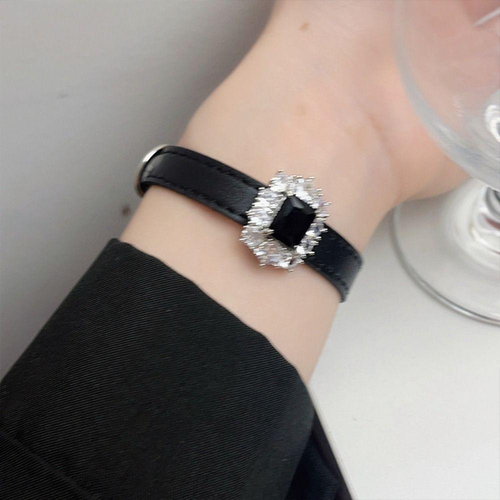 

Korean Style Opening Bracelet Solid Color Leather Bracelet Hip Hop Women s Bracelet Daily Wear