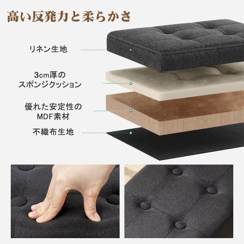 VECELO Ottoman Footrest, 50x28x33cm, Cotton-Linen Material, Compact, Low Chair, Wooden, Footrest, Shoe Replacement, Stylish, For Children, Black