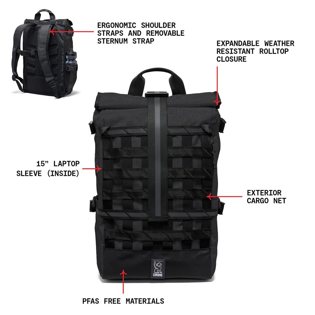 Chrome BARRAGE 22L PACK Backpack (Current Model) BKBLACK Black 22L Fully Waterproof