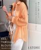 Sheer shirt summer loose long simple [J.STORE] shirt, top, women's, outerwear, women's, summer, spring, spring/summer, clothes, Korean, thin,
