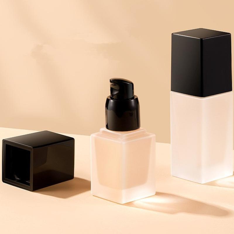 15/30Ml Empty Pump Bottle Glass Liquid Foundation Container Makeup Transparent Square Refillable Bottle Portable Pump Bottle