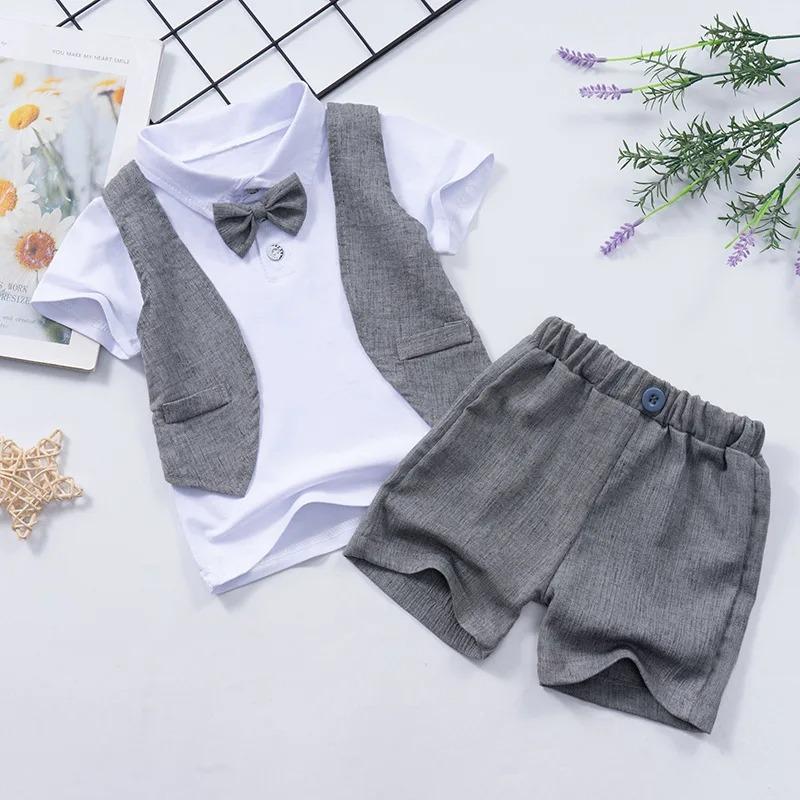 

IENENS Baby Boys Short Sleeve Shirt + Shorts Suits Summer Birthday Party Clothes Sets 1 2 3 4 Years Kids Cotton Clothing Outfits 120cm білий