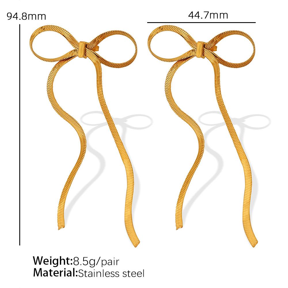 Серьги с длинной бахромой и бантом, серьги-подвески с бантом на цепочке из титановой стали, позолоченные, нишевый дизайн