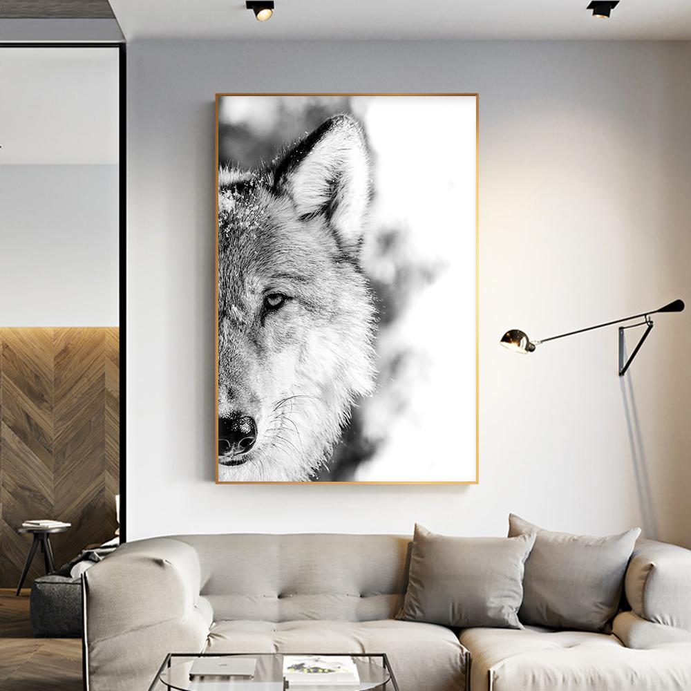 Animal Side Face Portrait Modern Wall Canvas Print Wild Life Art Poster Black and White Photo For Living Room Home Decor Cuadros