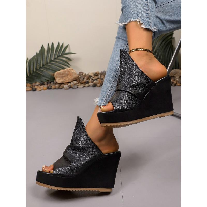 10cm Peep-Toe Wedge Platform Sandals – Large-Size High-Heel Summer Slippers, Roman Style New Waterproof Platform Sandals