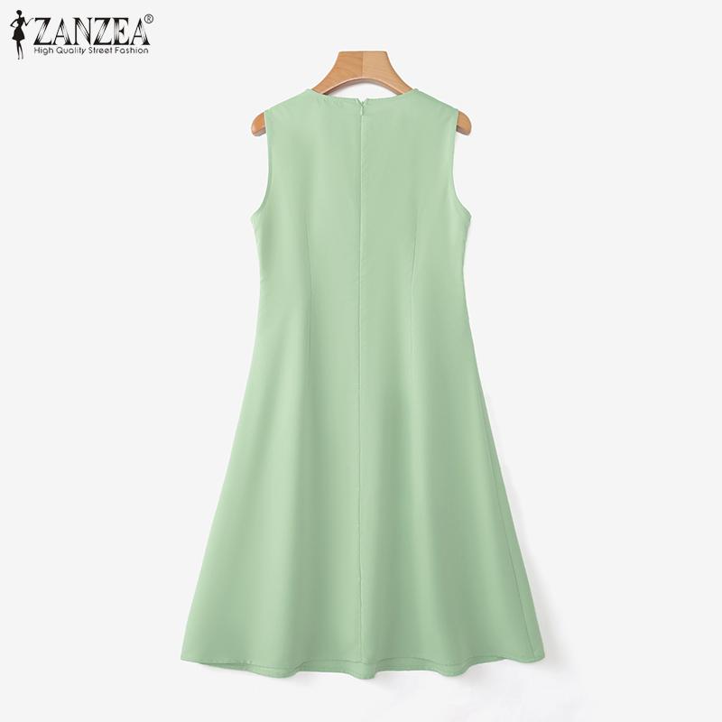 ZANZEA Women Casual Round Neck Summer Sleeveless Dress