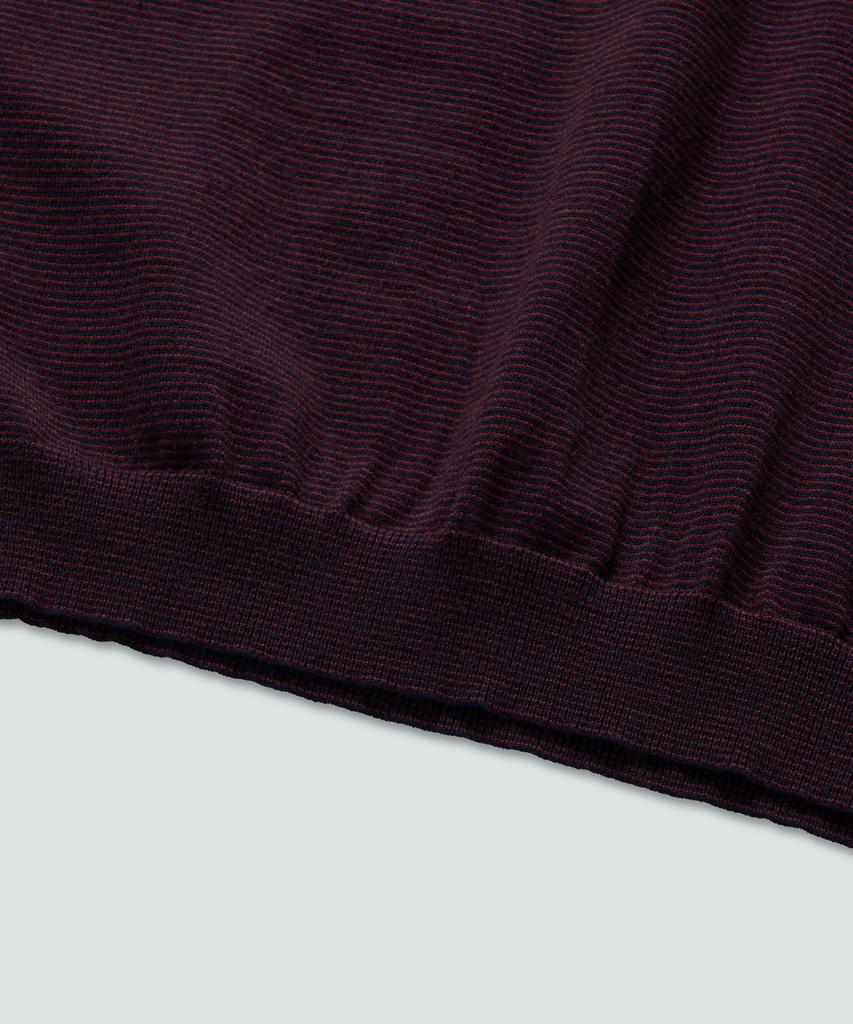 Pilpeu Half-Open Collar Short-Sleeved Stripe Knit (Navy)