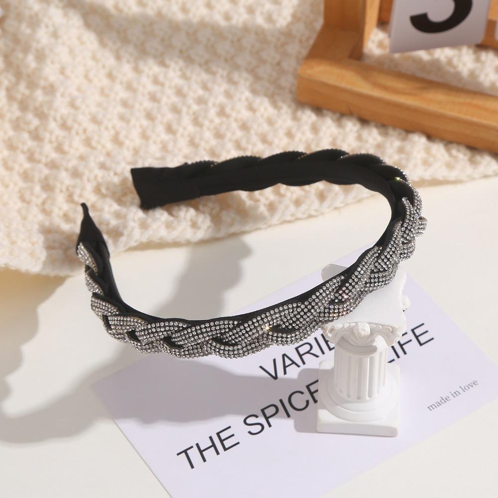 Thick Rhinestone Headband Shiny Twist Braid Hair Hoop Simple Women Hairband  Girl