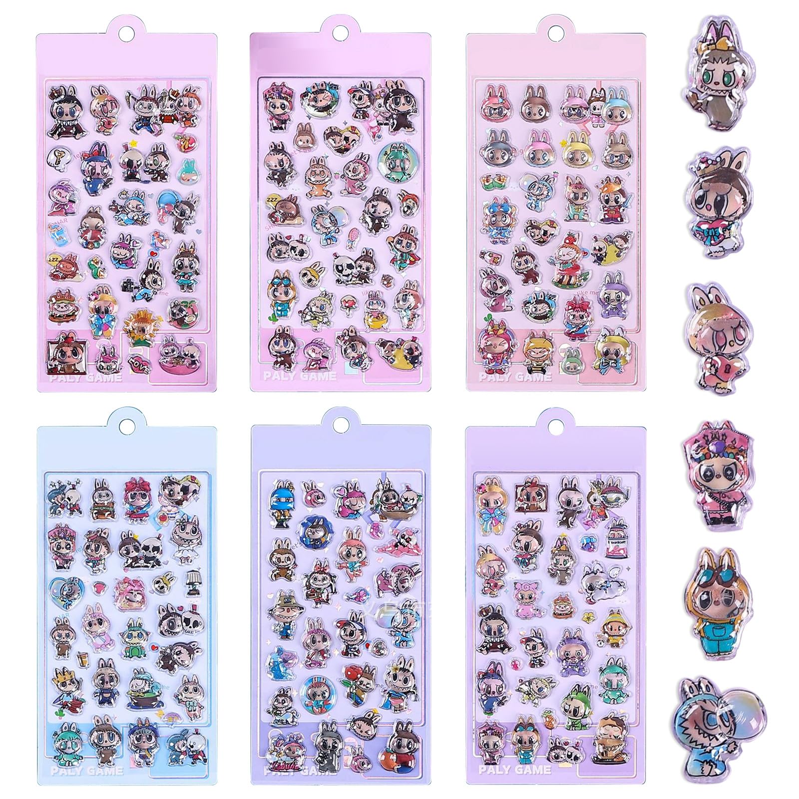 

Ziifun 6-Piece 3D Puffy Sticker Set with Inner Details Cute Girl Notebook Craft Supplies Adhesive