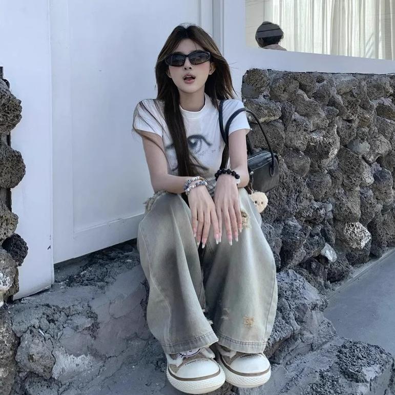 Summer t shirt young girl Fashion vintage Print Women O-Neck cotton T-Shirts Short Sleeve Casual slim Tees Clothes Female white crop top