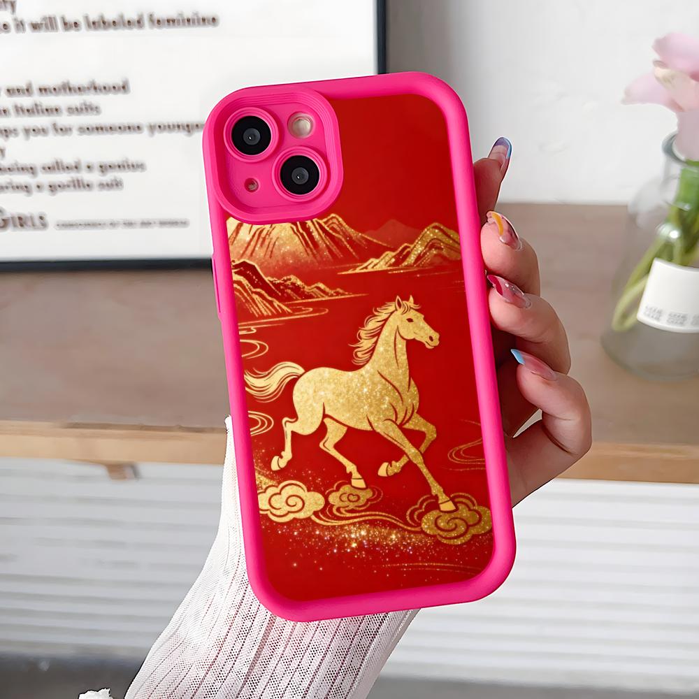 

Golden Horse Year Mobile Phone Case for iPhone 17 16 15 14 13 12 11 Air Pro Max Plus Thicken TPU Colorful Cover Cover Pretty iPhone 11 Pro Max