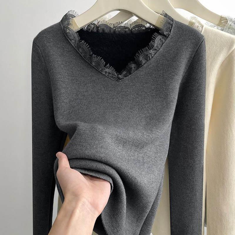 Sweatshirt for Women Cotton Fleece Thickened Loose V Neck Casual Long Sleeve Top Sweatshirt