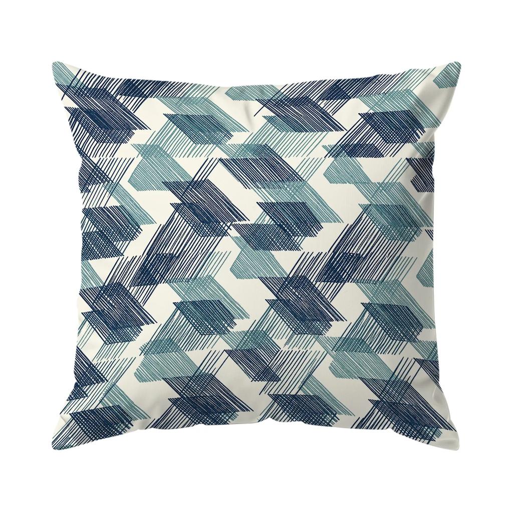 1,4 Pcs Blue Green Bohemian Style Single-Sided Printed Pillowcase Cushion Cover,Suitable For Living Room,Bedroom,Car Decoration