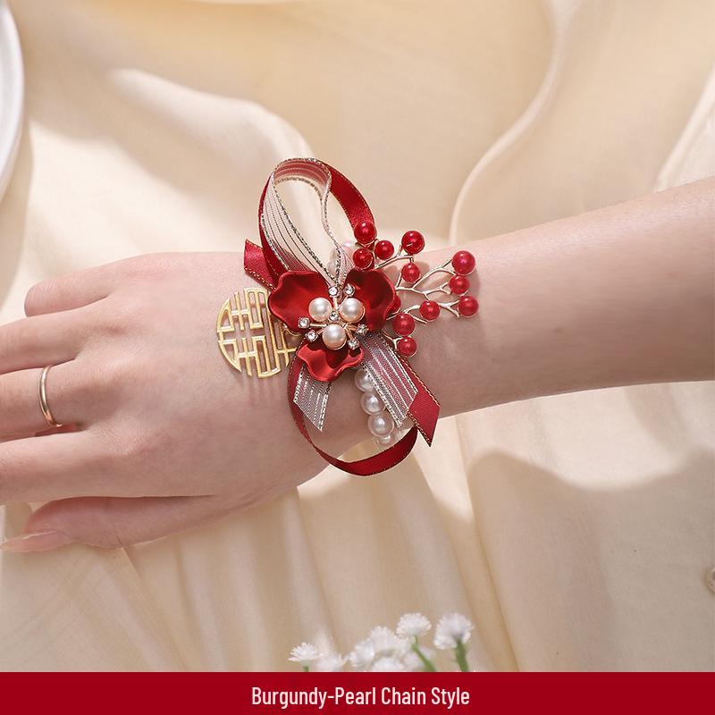 Bridesmaid Pink Rose Corsage Bracelet - Wedding Flower Accessory