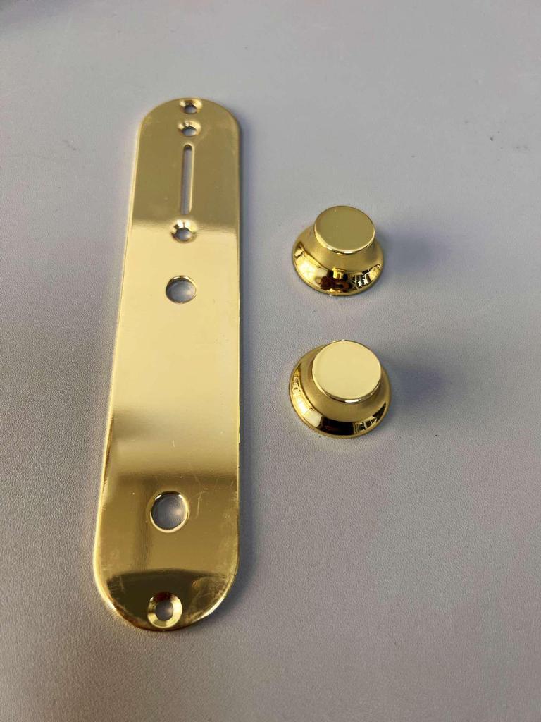TL Electric Guitar Control Plate with Volume Knob In Silver, Black, and Gold.