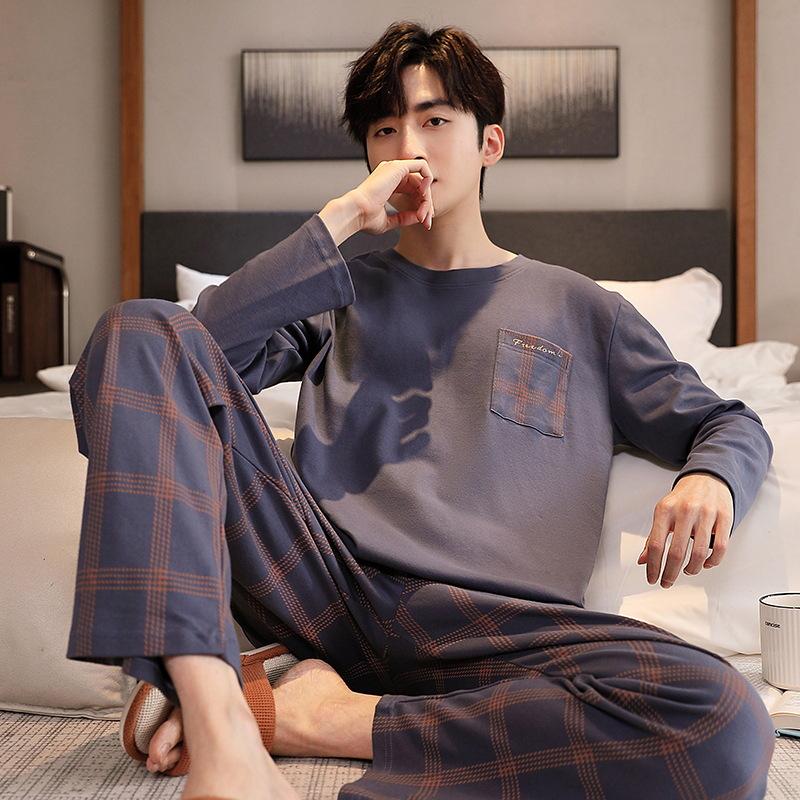 Set Pigiama in Cotone da Uomo Taglie Forti Primavera/Autunno - Manica Lunga, Abbigliamento per la Casa Casual
