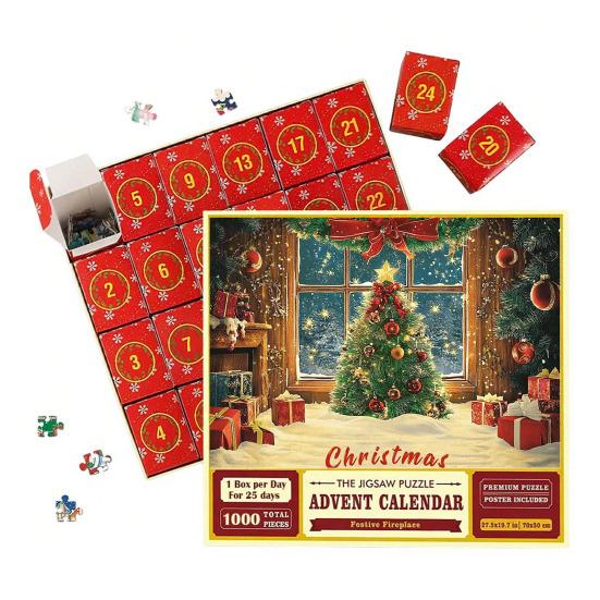 1000Pcs/Set Christmas Jigsaw Puzzle Advent Puzzle 2025 24 Days Educational Puzzle Xmas Countdown Calendar Decoration Holiday Party Gift