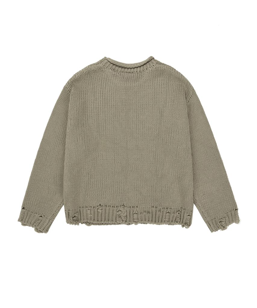 Opeunyadeu(Owai) Heart Stitch Destroyed Knit - Khaki