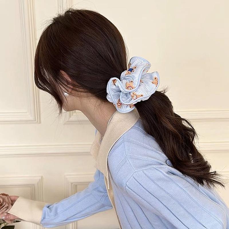 Cute Bear Striped Large Intestine Hair Ties Summer Sweet Women'S Ball Head Tie Versatile Hair Accessories Hair Ropes Headwear