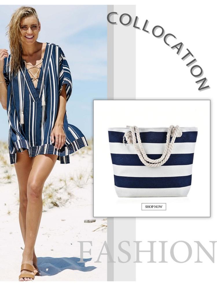 

Tooxika Пляжная сумка Полосатая повседневная сумка Сумка подмышки Женская сумка через плечо Холщовая сумка