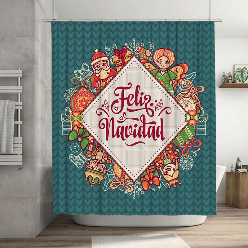 

TU Vintage Christmas Shower Curtain Festive Holiday Decor Farmhouse Bathroom Set Waterproof Red Green 90x180cm35x71in