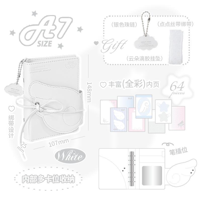 RosyPosy soft set, angel leather handbook, high-value wing strap, three-fold loose-leaf book A7 notebook