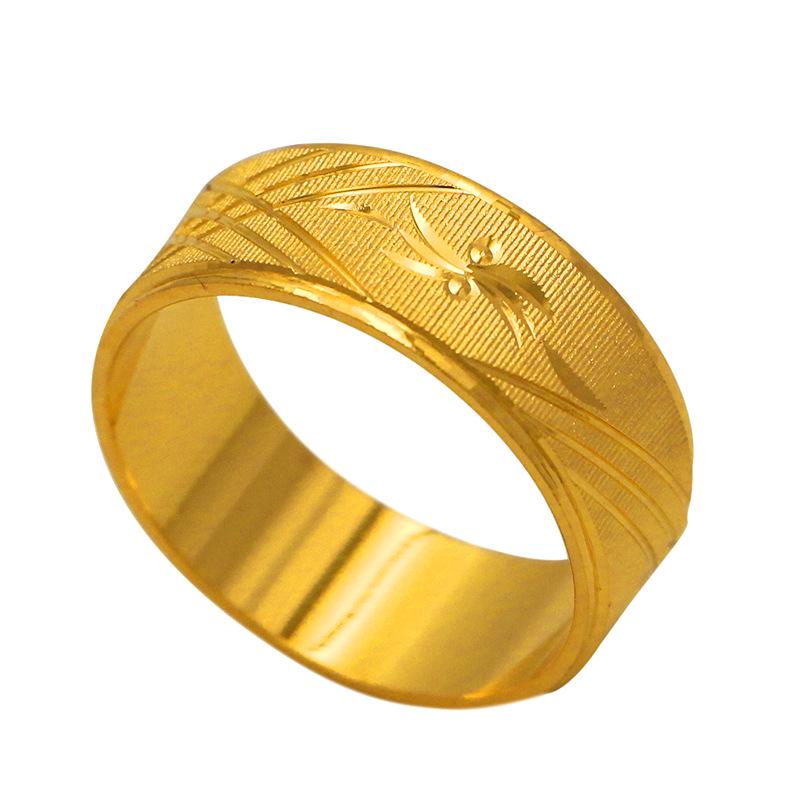 Elegant 24K Gold Electroplated Couple Rings with Matte Carved Pattern for Men and Women