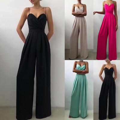 Fashion Choice Ladies Jumpsuit Wide Leg High Waist Deep V Neck Backless Sling Jumpsuit for Banquet