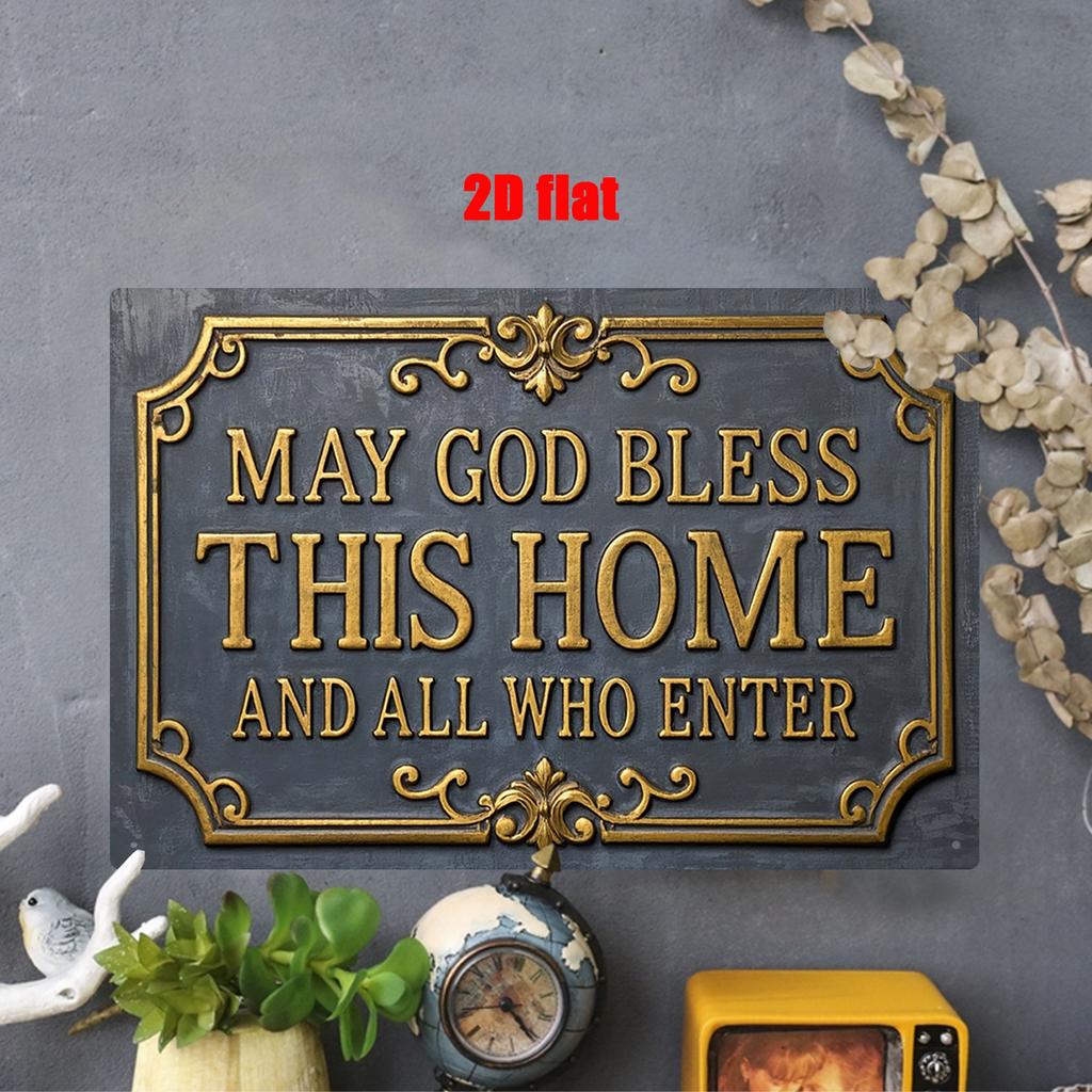 D Flat xcm Metal Wall Art Sign May God Bless This House and All Who Enter Elegant Gold Font with Detailed Frame
