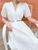 Robe d'été française brodée à manches courtes - Coupe ajustée longueur midi style européen pour femmes