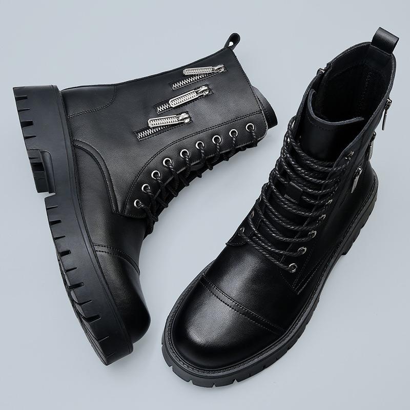 Hole big head thick-soled Martin boots men's tooling boots trendy high-top winter velvet thermal locomotive leather boots