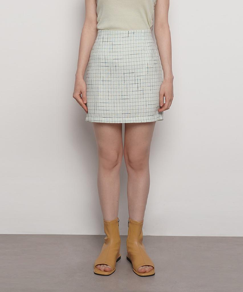 THE-ABON W27 De Tweed Mini Skirt Ivory