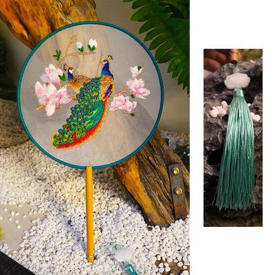 Classical Double-Sided Embroidered Peacock Fan - Traditional Round Suzhou Hanfu Dance Accessory