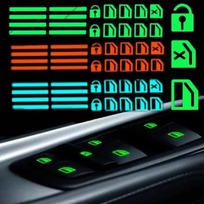 Car Door Window Switch Stickers Waterproof Wear-resistant Function Key Luminous Auto Interior Stickers for Night Driving Safety