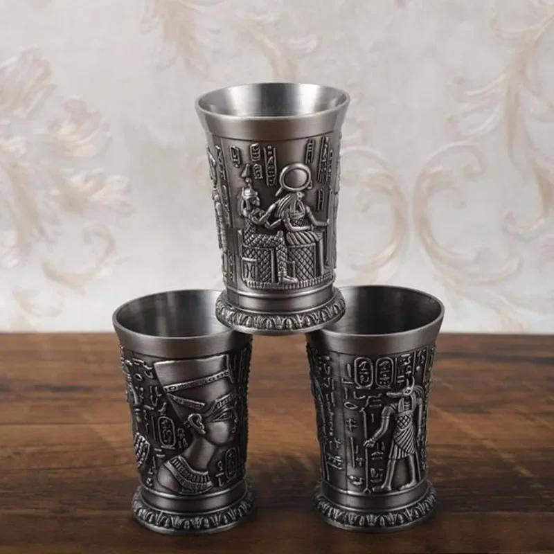 Egypt Myth Retro Metal Cup Bronze 3D Relief Liquor Spirits Small Goblet Household Small Size Personality Cocktail Cup
