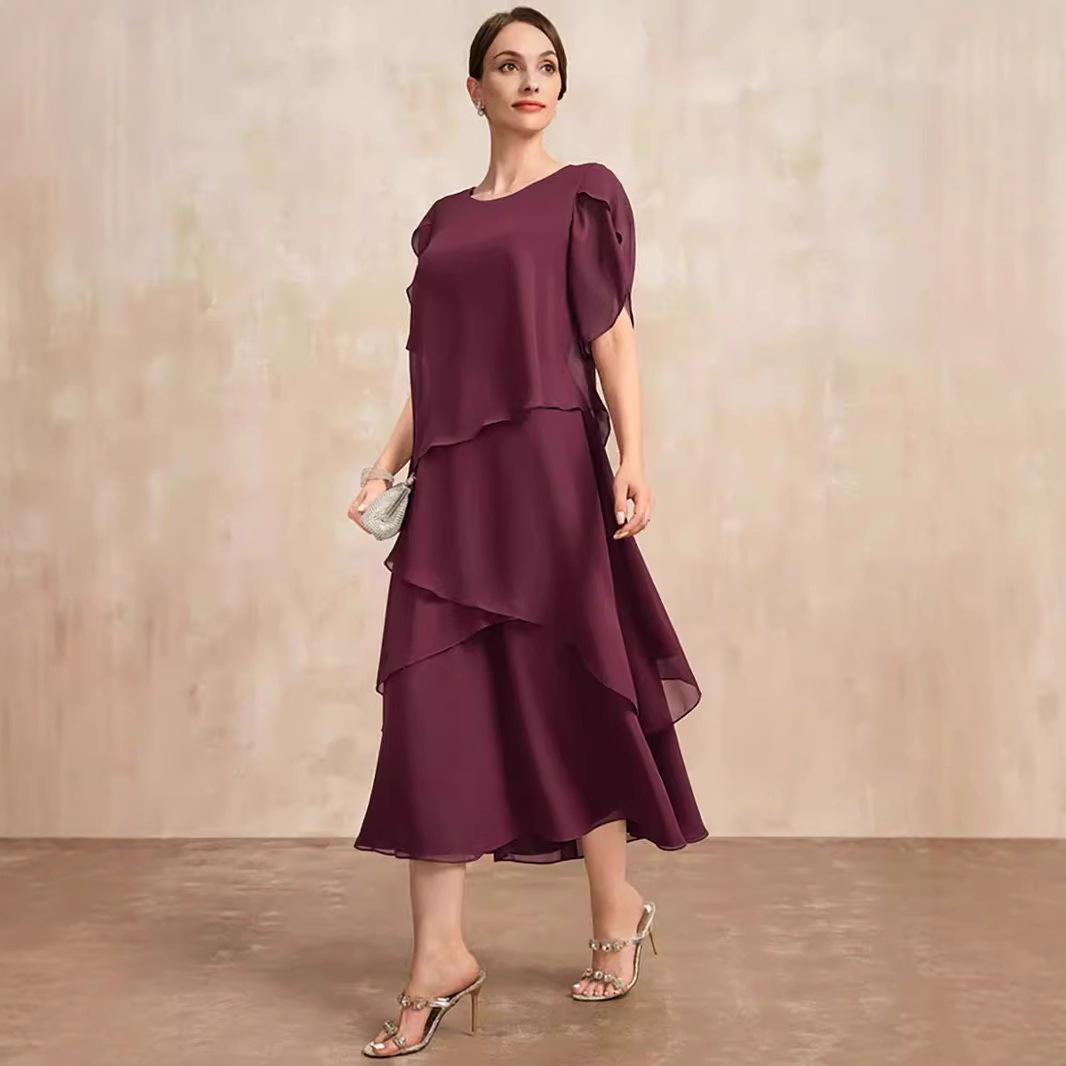 

Women s summer new loose belly cover layer chiffon dress women XL малиновий