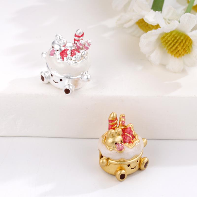 Sterling Silver 999 Strawberry Garden Cake Beads for DIY Jewelry
