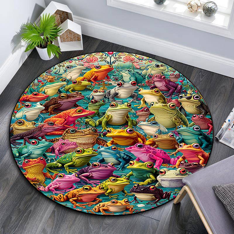Frogs Round Area Rug,Carpet Rug for Living Room Bedroom Sofa Playroom Decor,Non-slip Floor Mat