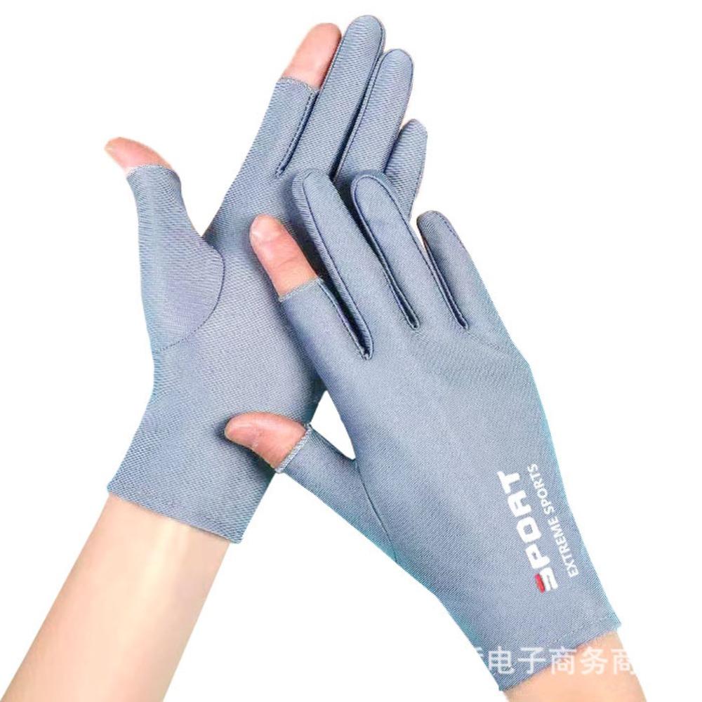 Sunscreen Gloves Men and Women Driving Sweat Fishing Touch Screen Ice Silk Gloves Non-slip Dew Two-finger Riding Half-finger Gloves