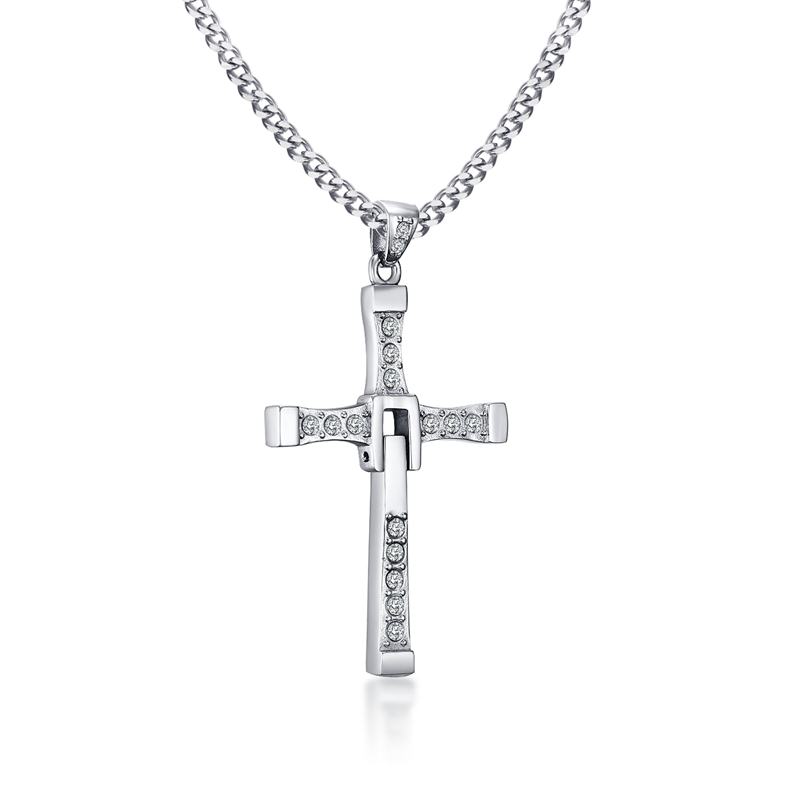 Meaeguet Collane a Croce in Acciaio Inossidabile Ciondoli Moda Gioielli Film The Fast and The Furious Toretto Uomo Collana con Zirconi